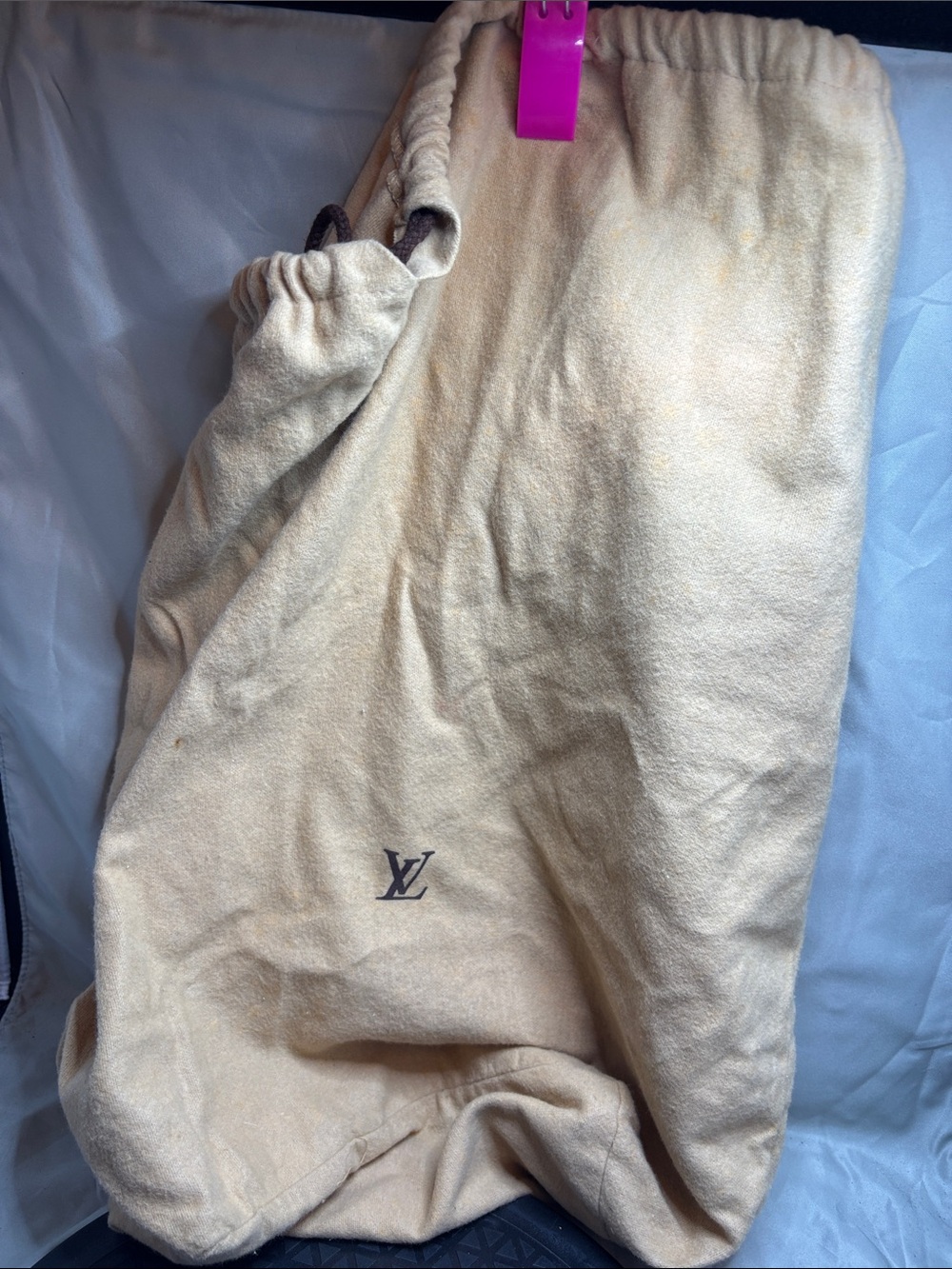 Louis Vuitton Beige Drawstring Dust Bag with LV Logo